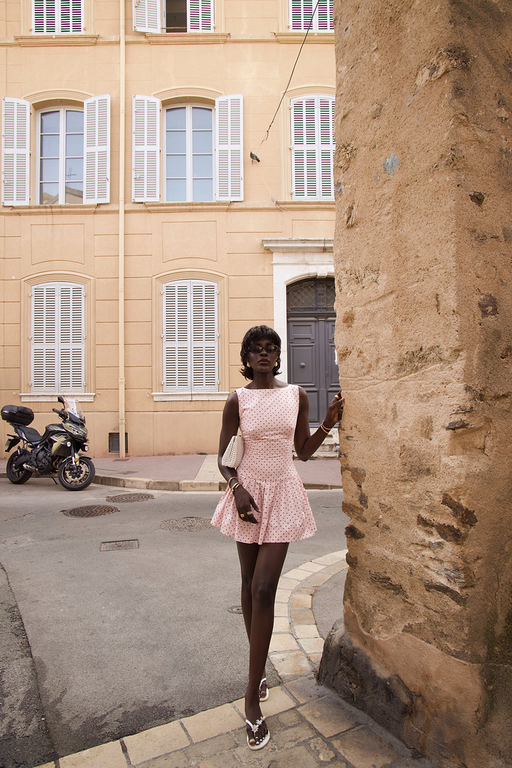 Poplin Mini Dress (Pink Polka Dot)