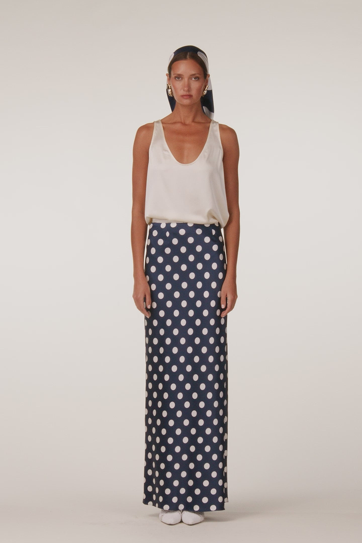 Silk Scarf (Navy Polka Dot)