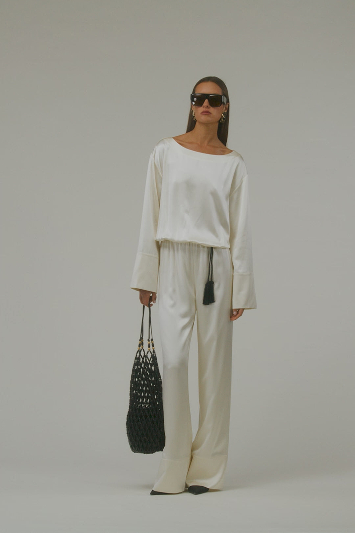 Long Sleeve Silk Jumpsuit (Cream)