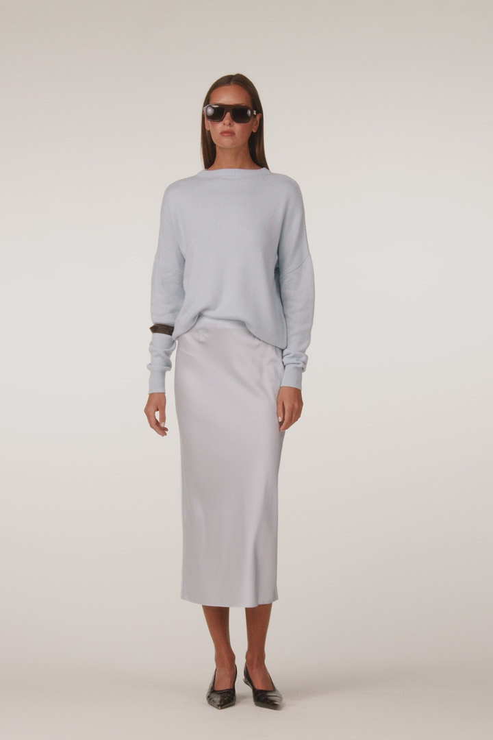 Silk Midi Skirt (Pale Blue)