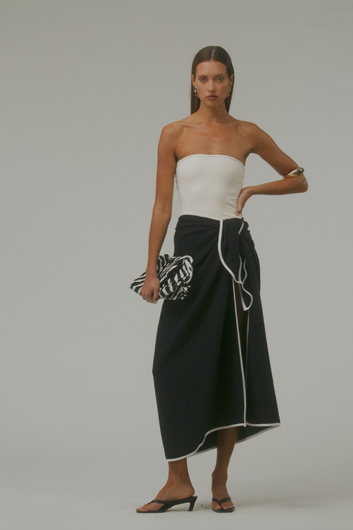 Colorblock Linen Sarong (Black/Cream)