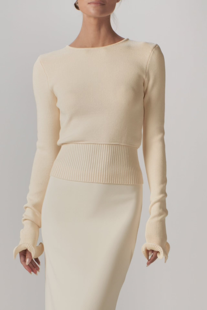 Ruffle Hem Sweater (Cream)