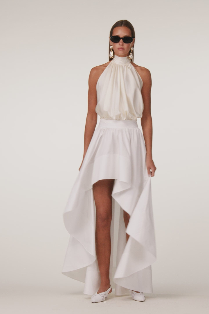 High Low Poplin Skirt (White)