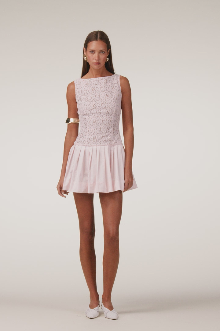 Lace Poplin Mini Dress (Pale Pink)