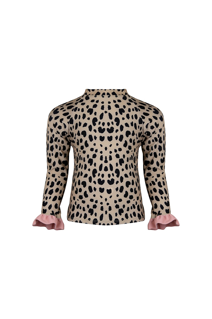 ruffle rashguard (leopard/ribbed blush)