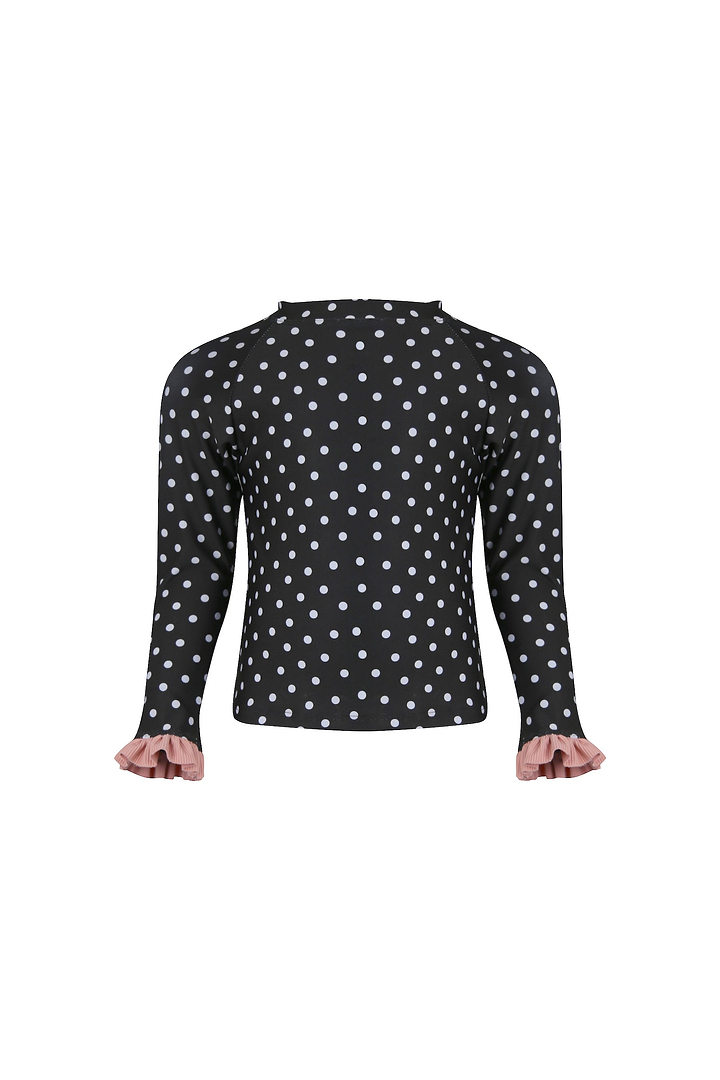 ruffle rashguard (black white polka dot/ribbed blush)