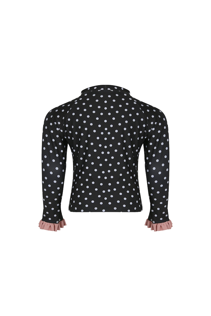 ruffle rashguard (black white polka dot/ribbed blush)