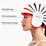 side view of the currentbody led helmet with 3 key features of the hair growth device