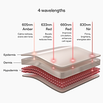 Infographic showing different layers of skin and LED wavelengths
