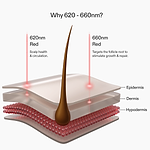 Diagram showing wavelengths of CurrentBody LED Hair Growth Helmet and their effects on scalp layers