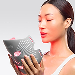 Model looking at multi light mask with red LEDs