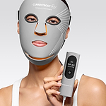 Model wearing multi light mask and holding controller on RESTORING mode