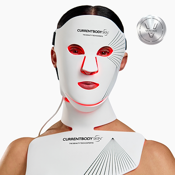 Woman wearing the CurrentBody Series 2 LED Face & Neck Kit