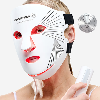Woman wearing CurrentBody LED Red Light Therapy Face Mask Series 2