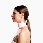 Woman at a side angle wearing the LED Neck & Décolletage Mask