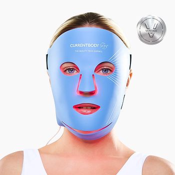 Woman wearing the CurrentBody Skin LED  Blue Light Therapy  Mask: Series 2