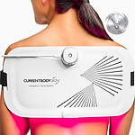 CurrentBody LED Light Therapy Panel on woman's back for pain relief and skin treatment