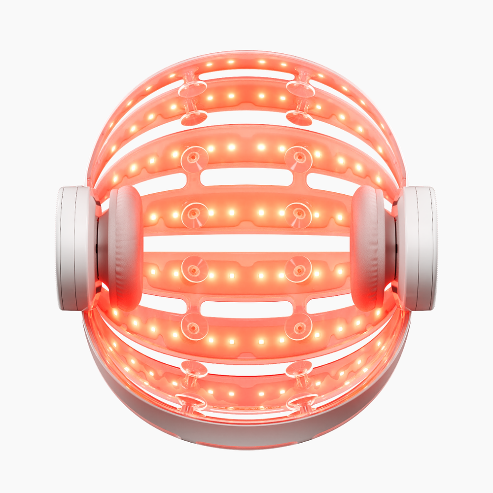 Image of interior of hair growth helmet with lights on