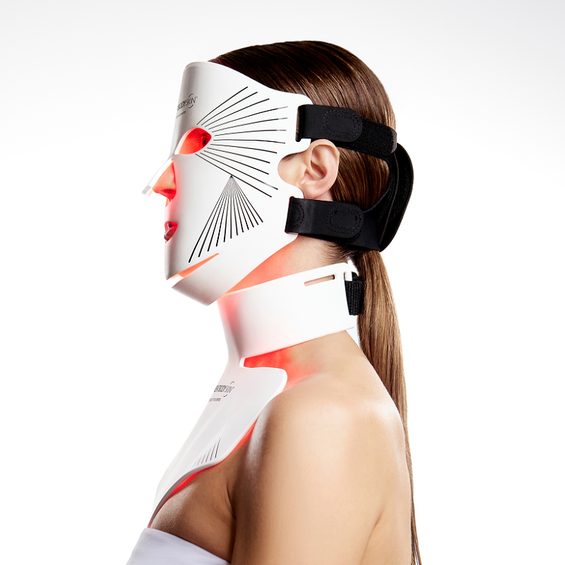 Side view of CurrentBody LED Red Light Therapy Face Mask Series 2 on face