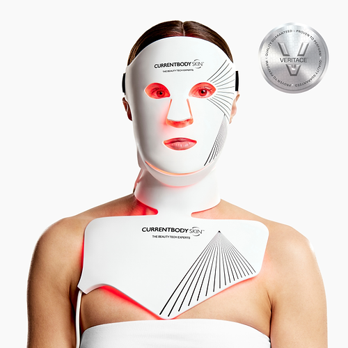 Woman wearing CurrentBody LED Red Light Therapy Face Mask Series 2
