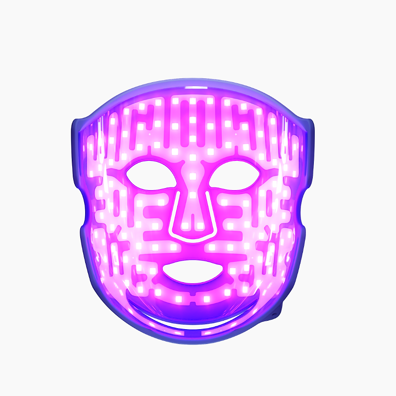 LED Blue Light Therapy Face Mask interior view showing illuminated red LEDs