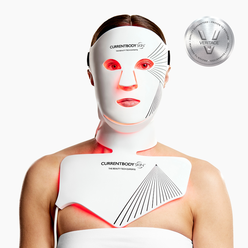 Woman wearing CurrentBody LED Red Light Therapy Face Mask Series 2