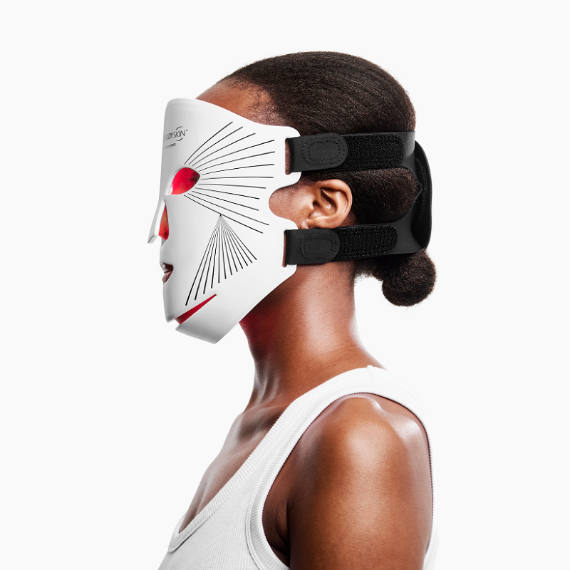 Side view of CurrentBody LED Red Light Therapy Face Mask Series 2 on face