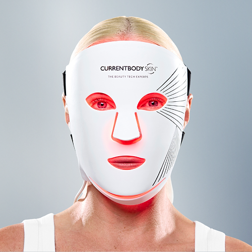 Woman wearing the CurrentBody Skin LED Red Light Therapy Mask