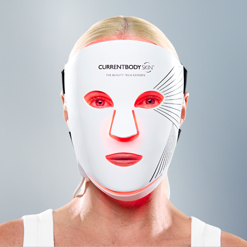 Woman wearing the CurrentBody Skin LED Red Light Therapy Mask