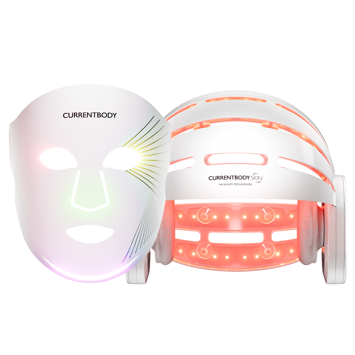 Tänd LED-ansiktsmask och LED-hjälm för hår