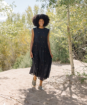 The Anan Gathered Dress ~ Black Jamdhani