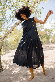 The Anan Gathered Dress ~ Black Jamdhani