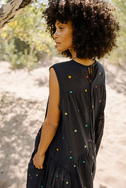 The Anan Gathered Dress ~ Black Jamdhani