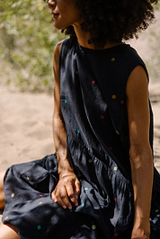 The Anan Gathered Dress ~ Black Jamdhani