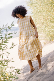 The Anan Gathered Dress  ~ Turmeric Check