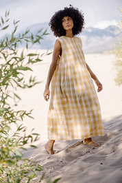 The Anan Gathered Dress  ~ Turmeric Check
