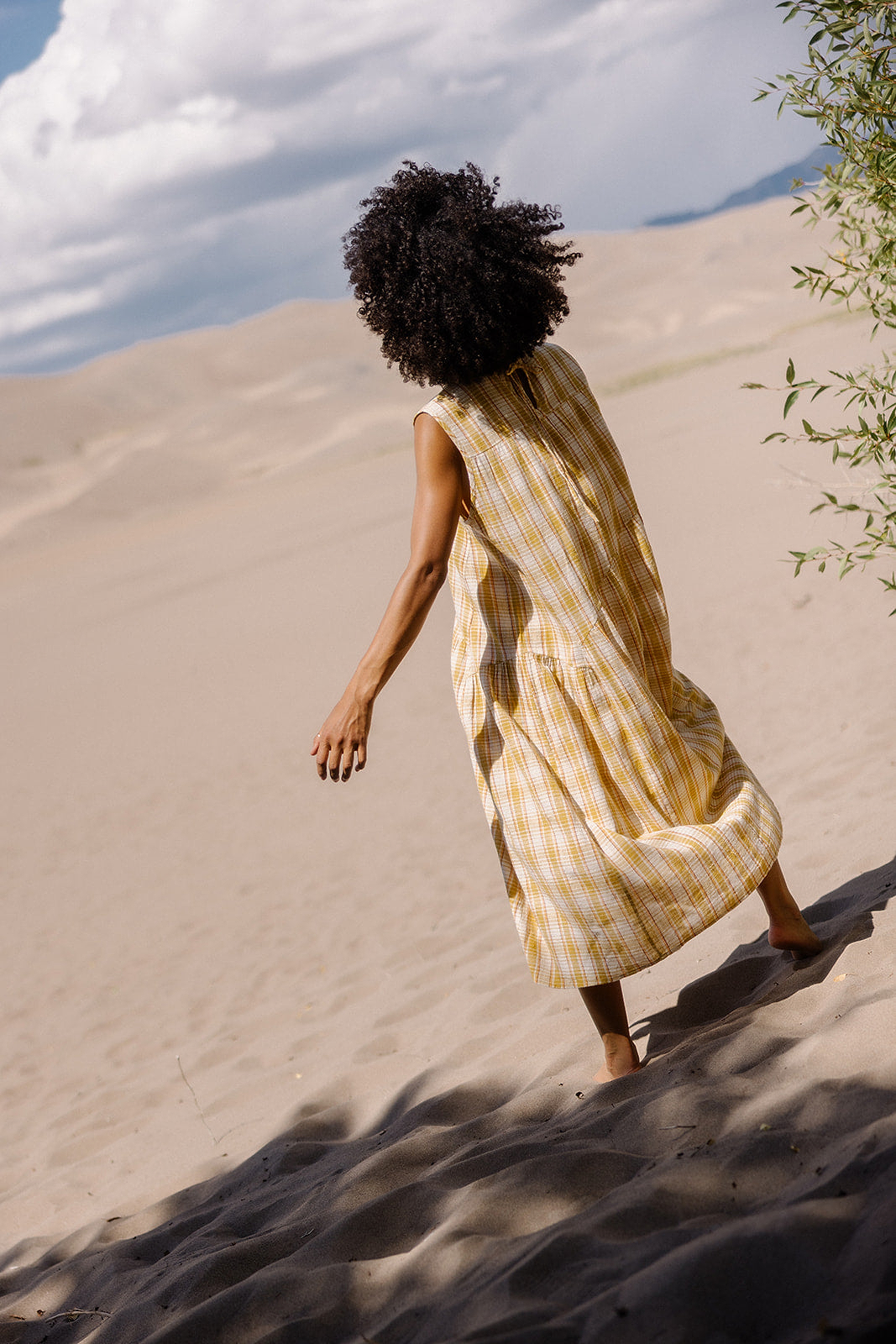 The Anan Gathered Dress  ~ Turmeric Check