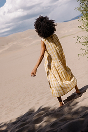 The Anan Gathered Dress  ~ Turmeric Check