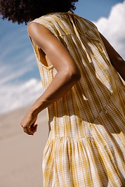 The Anan Gathered Dress  ~ Turmeric Check