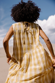 The Anan Gathered Dress  ~ Turmeric Check