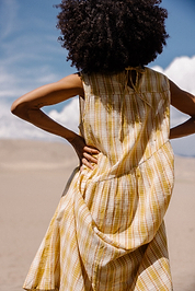 The Anan Gathered Dress  ~ Turmeric Check