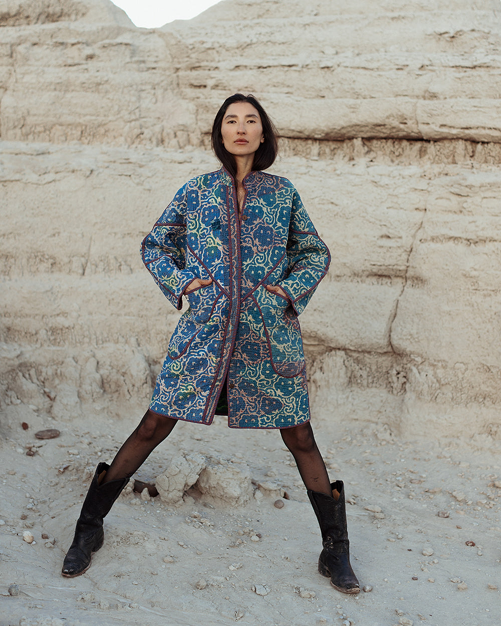 The Sai Quilted Indigo Kantha Coat