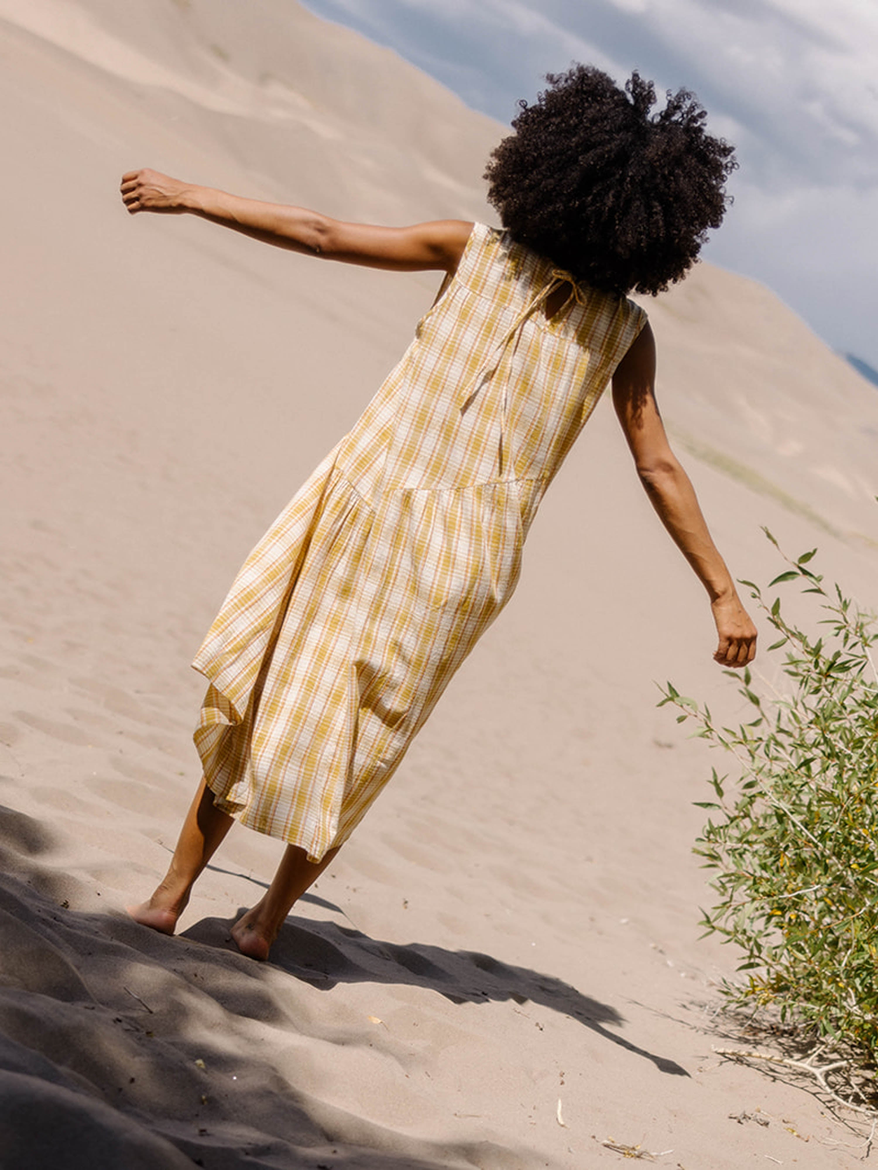 The Anan Gathered Dress  ~ Turmeric Check