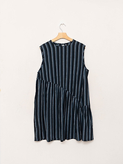 The Anan Short Gathered Dress ~ Tarmac Stripe