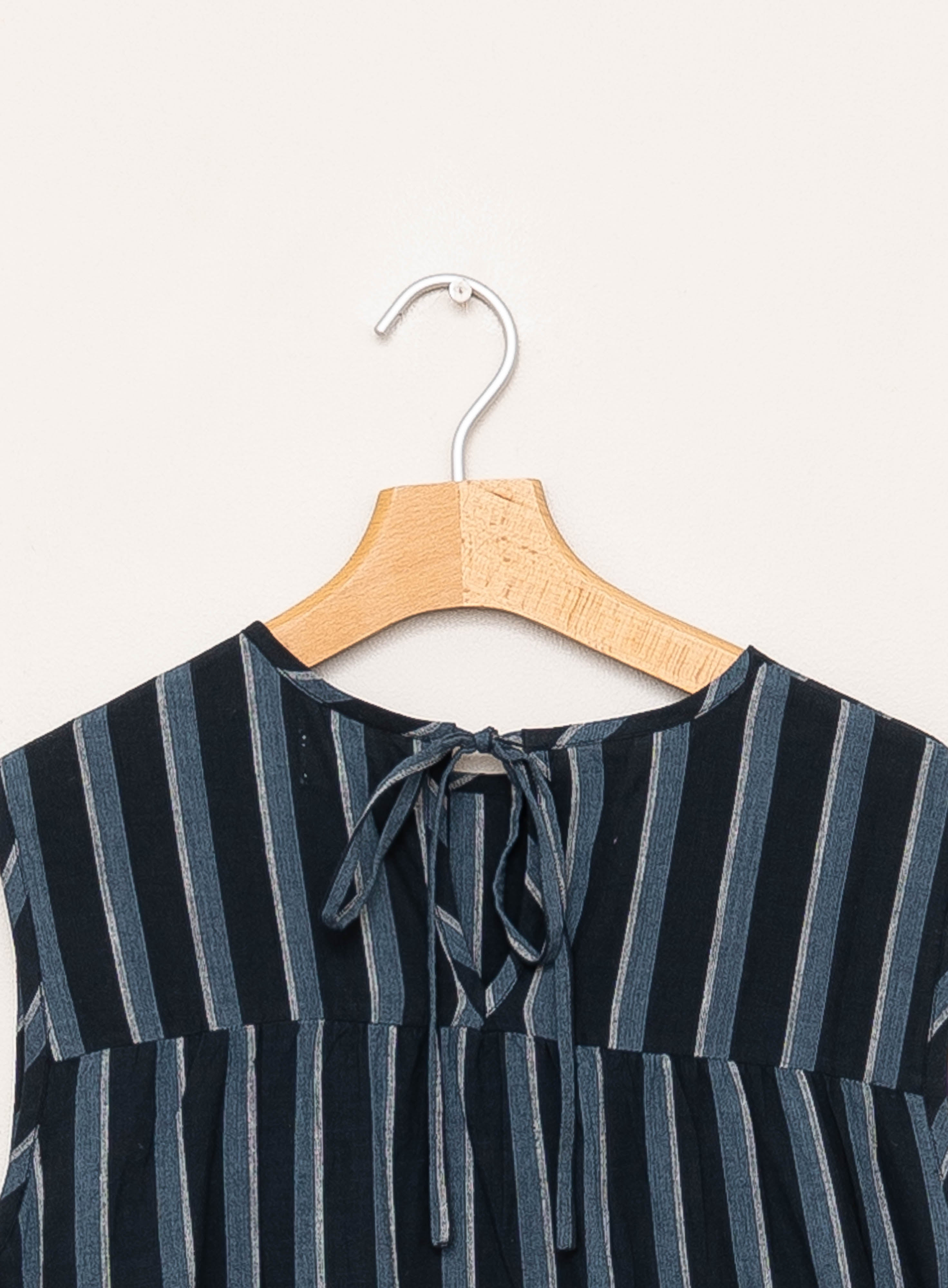 The Anan Short Gathered Dress ~ Tarmac Stripe