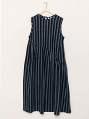 The Anan Gathered Dress ~ Tarmac Stripe