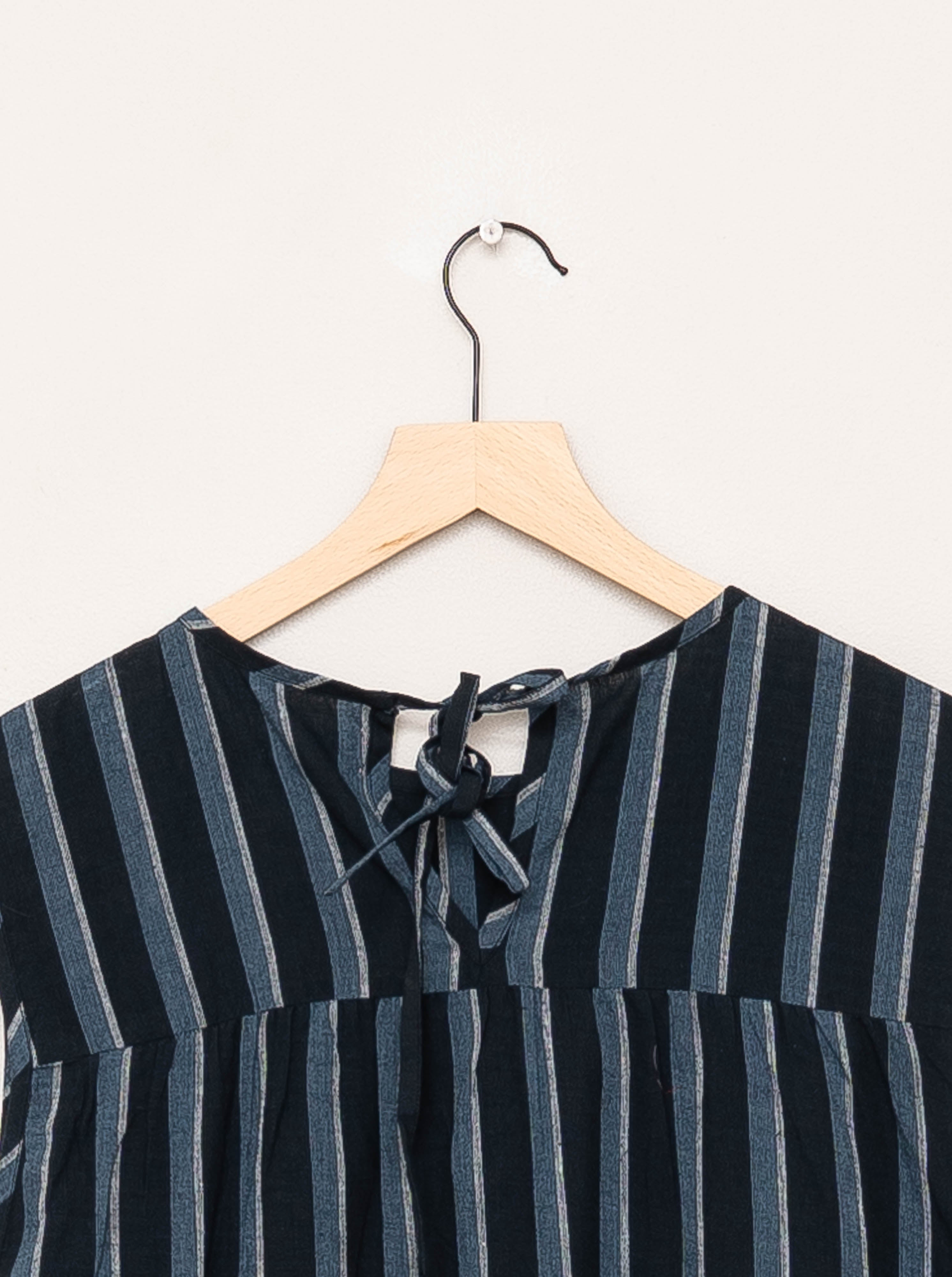 The Anan Gathered Dress ~ Tarmac Stripe