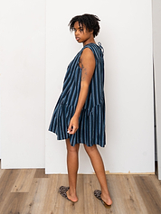 The Anan Short Gathered Dress ~ Tarmac Stripe