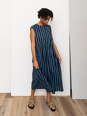 The Anan Gathered Dress ~ Tarmac Stripe