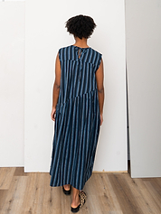 The Anan Gathered Dress ~ Tarmac Stripe